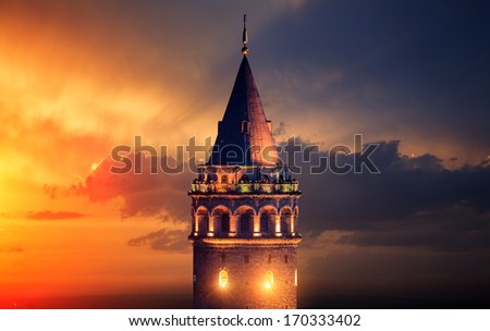 Galata Tower at Night in Istanbul Turkey