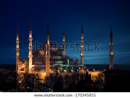 Blue mosque at night, Istanbul, Turkey