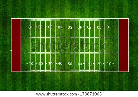 American football field top view on grass
