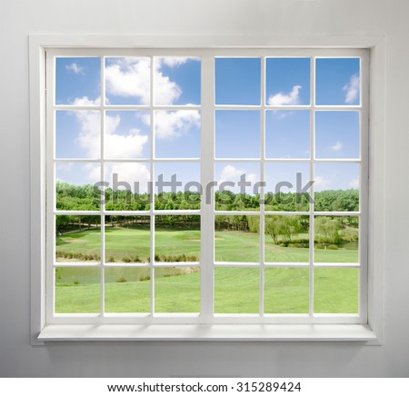 Modern residential window with lake view