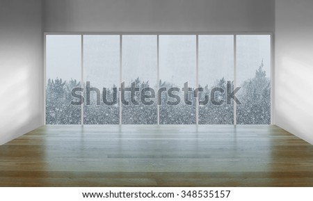 Residential window with snowy view