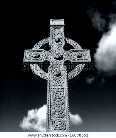 stock photo : Black and white portrait of a historic Celtic Cross.