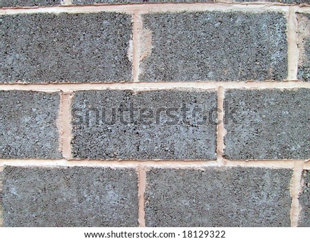 Breeze blocks cemented in wall for building foundations.