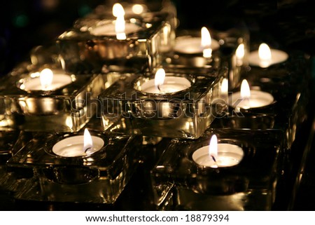 Close up of romantic tea light candles, romantic scene.