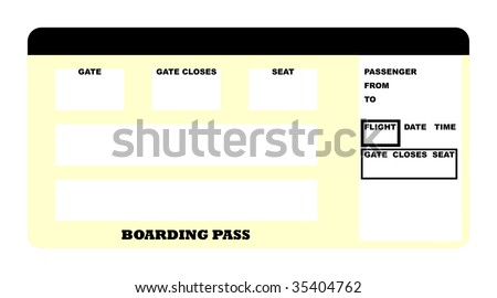 Illustration of blank airline boarding pass ticket, isolated on white background.