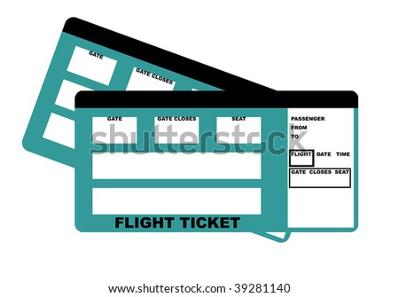 Illustration of two flight tickets, isolated on white background.