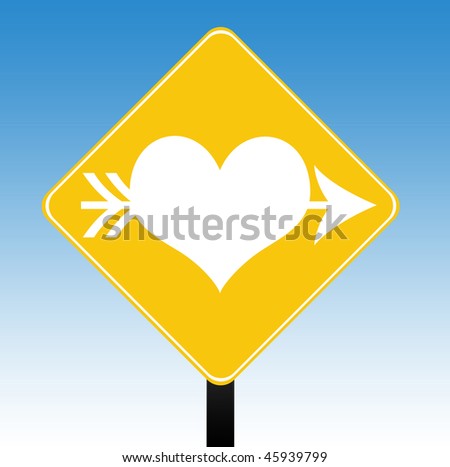 stock photo : Love heart road sign with a blue sky background.