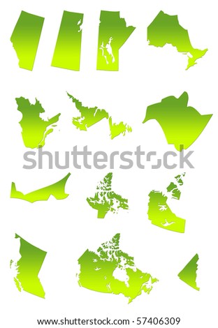detailed map of canada and provinces. stock photo : Map of Canada and provinces in gradient green,