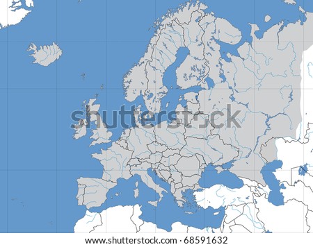 stock photo : Map of Europe showing lines of longitude and latitude