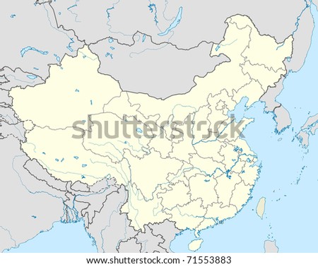 Illustrated map of country of China with states marked.