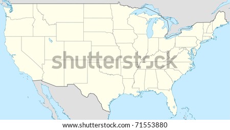 Illustration of United States America map showing state borders.