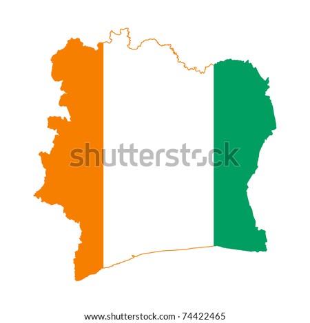 maps of ivory coast. stock photo : Illustration of the Ivory Coast flag on map of country;