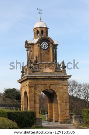 Victorian clock tower on the Esplanade, Scarborough England.