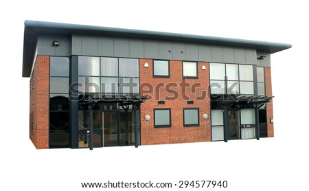 Empty office building on a business park isolated on a white background.