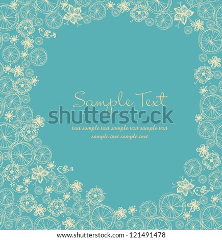 Ornamental floral text background with sample text. Template with flowers and butterflies for design greeting cards, covers, package