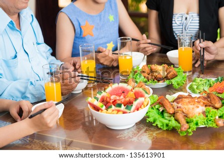 Image of a dinner with a lot of food