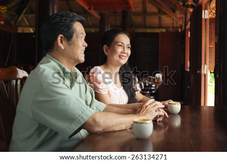 Happy senior couple enjoying their time in cafe