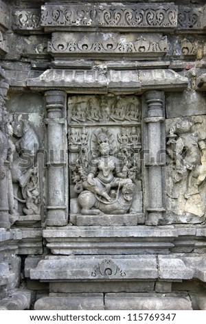 CHAMPANER PAVAGADH, GUJARAT, INDIA-OCT. 2:Sculpture of Goddess Durga at Lakulisa Temple on October 2, 2012 in Champaner Pavagadh, India.The temple is a UNESCO World Heritage site built in 10th century
