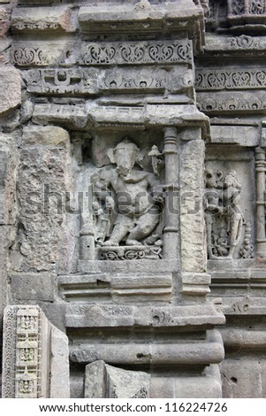 CHAMPANER PAVAGADH, GUJARAT, INDIA-OCT. 2: Ancient Ganesh sculpture at Lakulisa Temple on October 2, 2012 in Champaner Pavagadh, India. The temple is a UNESCO World Heritage site built in 10th century