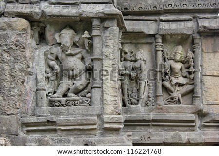 CHAMPANER PAVAGADH, GUJARAT, INDIA-OCT. 2: Sculpture of Lord Ganesha at Lakulisa Temple on October 2, 2012 in Champaner Pavagadh, India.The temple is a UNESCO World Heritage site built in 10th century
