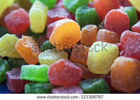 Candied fruits from different tropical fruit