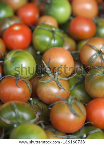 Eco-friendly products on the counter of the city market. ripe tomatoes