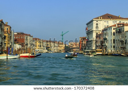 Venice, Italy, June 21, 2012. View of the Grand Canal in the early morning . Grand Canal is the main thoroughfare in Venice