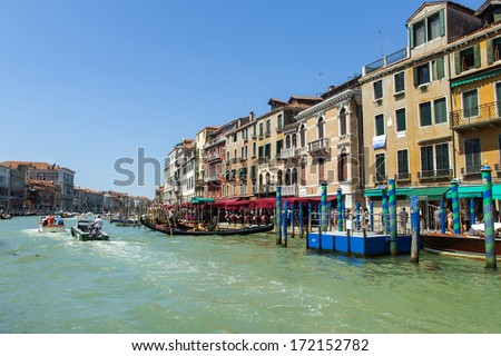 Venice, Italy, June 22, 2012. View of the Grand Canal in the early morning . Grand Canal is the main thoroughfare in Venice