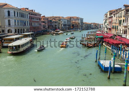 Venice, Italy, June 22, 2012. View of the Grand Canal in the early morning . Grand Canal is the main thoroughfare in Venice