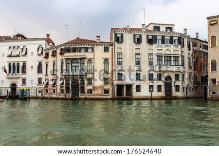 Venice, Italy. View of the Grand Canal in the early evening . Grand Canal is the main thoroughfare in Venice