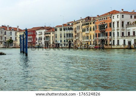 Venice, Italy, June 25, 2012. View of the Grand Canal in the early evening . Grand Canal is the main thoroughfare in Venice