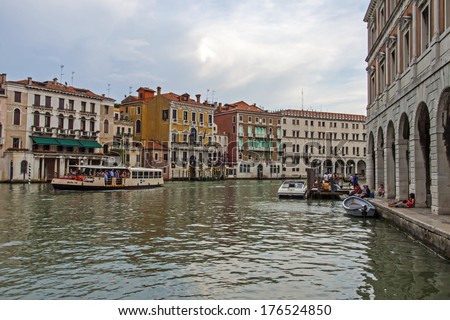 Venice, Italy, June 25, 2012. View of the Grand Canal in the early evening . Grand Canal is the main thoroughfare in Venice