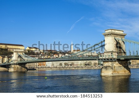 Budapest, Hungary, March 20, 2014 . Danube. Chain-bridge