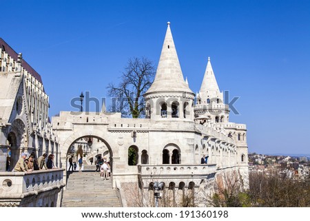 Budapest, Hungary, March 22, 2014 . Fishermen \'s Bastion . Fishermen\'s bastion is one of the most recognizable and popular sights