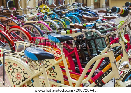 Moscow, Russia, June 24, 2014. Bicycles on the trading floor of a large store