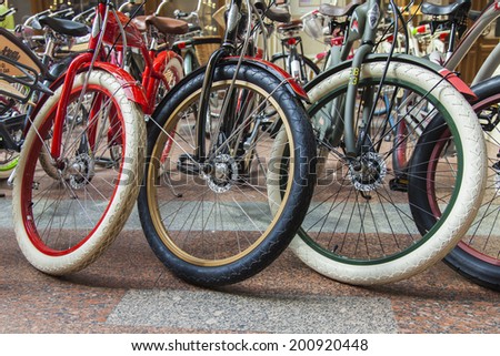 Moscow, Russia, June 24, 2014. Bicycles on the trading floor of a large store