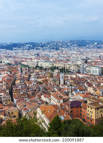 Nice, France, on October 16, 2012. View of the city from a high point. Red roofs of the old city