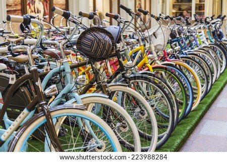 Bicycles in a trading floor of shop
