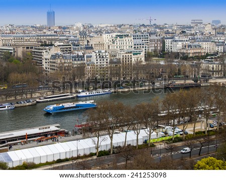 Paris, France, on March 27, 2011. A view from a survey platform on the Eiffel Tower to Seine and its embankments