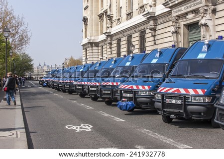 Paris, France, on March 24, 2011. Police cars stand near the building of the Palace of justice on Orfevr Embankment