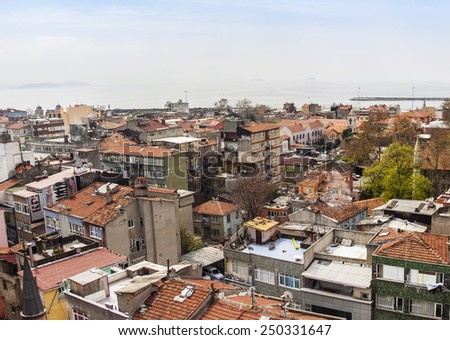 Istanbul, Turkey. April 28, 2011. Landscape of the bank of the Bosphorus. Urban roofs.