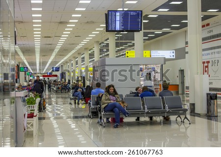 Moscow, Russia, on March 6, 2015. The hall of departures in the terminal D of the international airport Sheremetyevo