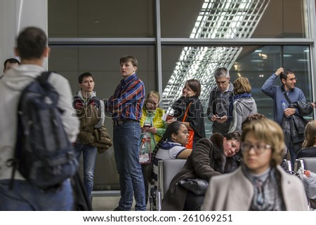 Moscow, Russia, on March 6, 2015. People expect boarding in the plane in the terminal D of the international airport Sheremetyevo