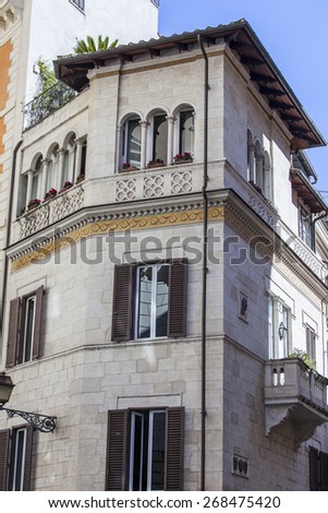 Rome, Italy, on March 6, 2015. Architectural fragments of typical city buildings