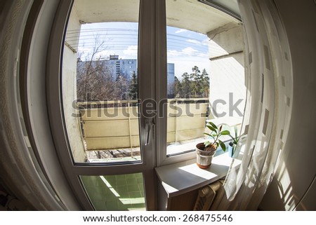 Pushkino, Russia, on April 10, 2015. A view from the window to the apartment in the house of mass building on the inhabited residential district