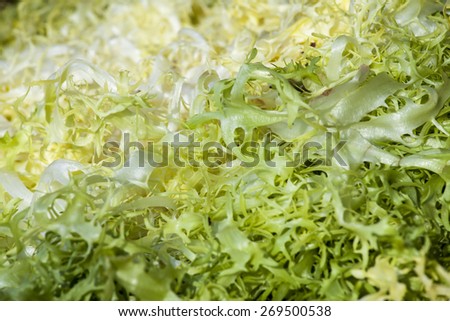 Fresh sheet salad on a market counter