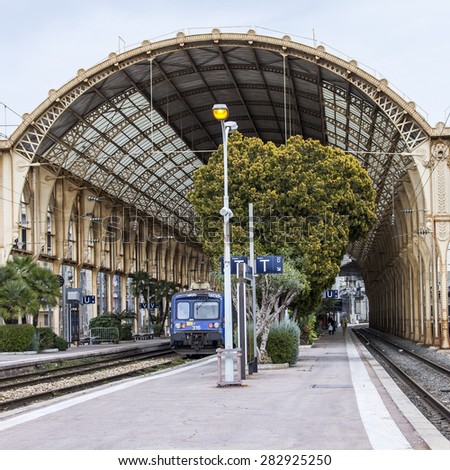 Nice, France, on March 10, 2015. Platforms of the city station