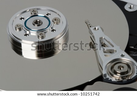 macro opened hard  disk drive with smooth surface