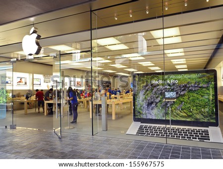 HONOLULU - June 11, 2012: The Apple retail store in Honolulu at the Ala Moana Center advertises the latest generation of the Macbook Pro with a retina display, which was released on June 11, 2012.