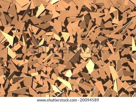 Abstract shattered copper background with fragments flying in the air